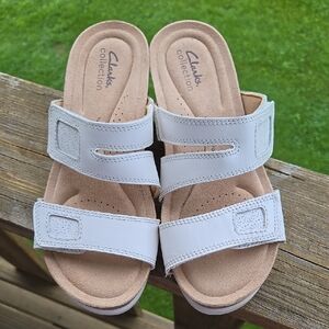 Clarks Women's White Velcro Adjustable Sandals 7.5 Ultimate Comfort